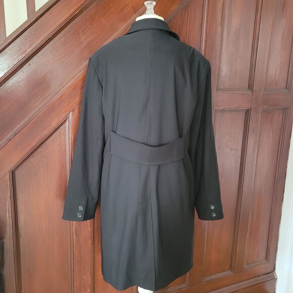 Jones New York Black Trench Coat Large Wool Zip Lining - Picture 3 of 7